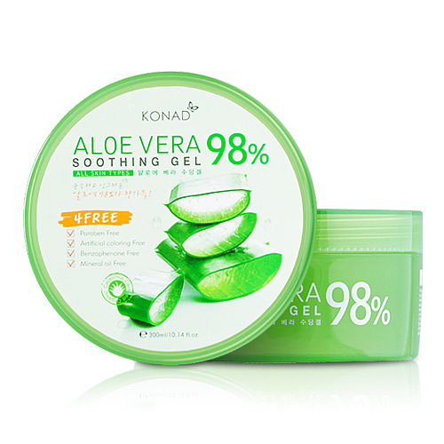Konad Aloe Vera 98% Sootning Gel Успокаивающий восстанавливающий увлажняющий Гель Алоэ Вера для лица и тела, 300 мл