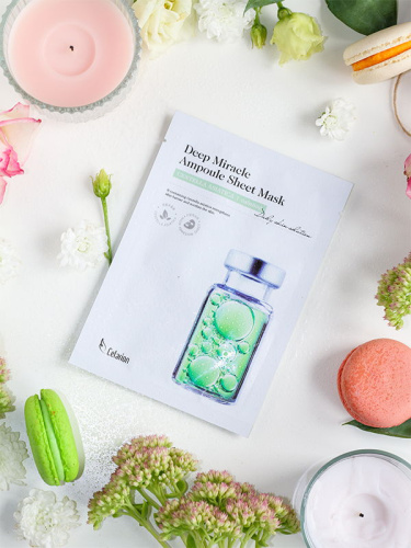 CELARION Deep Miracle Ampoule Sheet Mask-CENTELLA ASIATICA calming Успокаивающая тканевая маска для лица с центеллой азиатской, 5 шт. фото 3