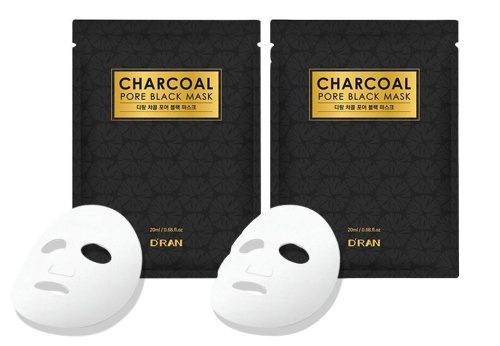 D'RAN New Charcoal Pore Black Mask Черная маска с древесным углем для очищения и увлажнения, 2 шт