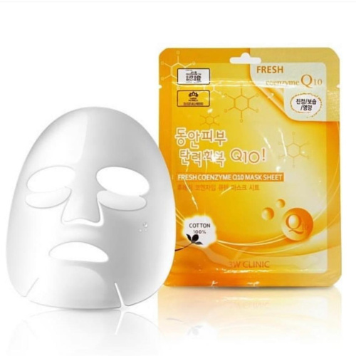 3W Clinic Тканевая маска для лица с коэнзимом Fresh Coenzyme Q10 Mask Sheet