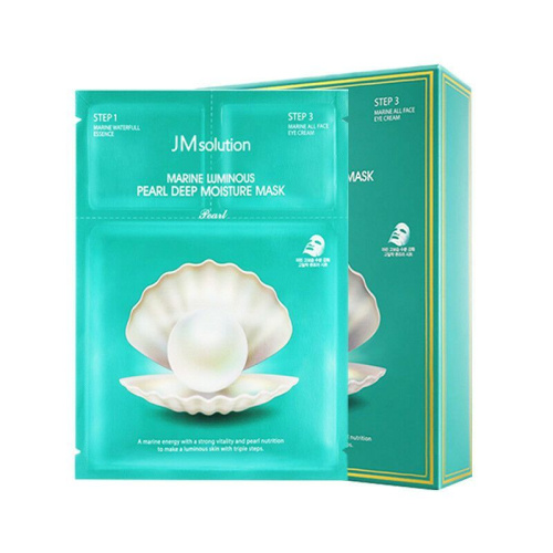 JM Solution Marine Luminous Pearl Deep Moisture Mask Трёхшаговый увлажняющий набор с жемчугом, пенка 1.5 мл, маска 30 мл, крем 1.5 мл, 10 шт.