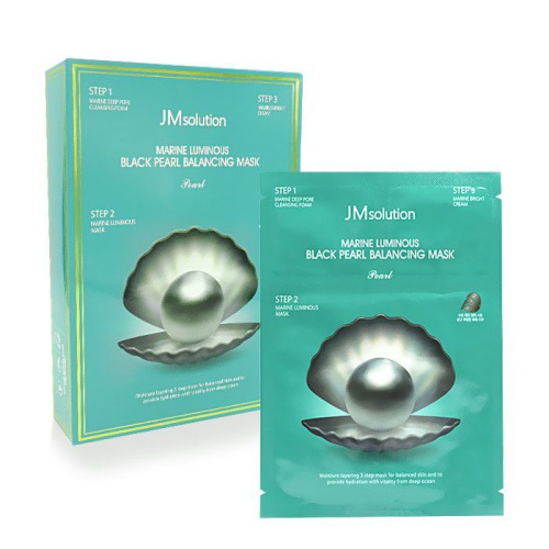 JM Solution Marine Luminous Black Pearl Balancing Mask Трёхшаговый набор для сияния кожи с жемчугом, пенка 1.5 мл, маска 30 мл, крем 1.5 мл, 10 шт.