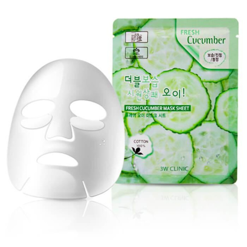 3W Clinic Тканевая маска для лица с экстрактом огурца Fresh Cucumber Mask Sheet