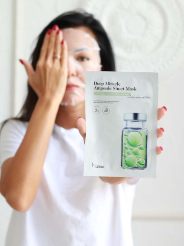 CELARION Deep Miracle Ampoule Sheet Mask-CENTELLA ASIATICA calming Успокаивающая тканевая маска для лица с центеллой азиатской, 3 шт. фото 4