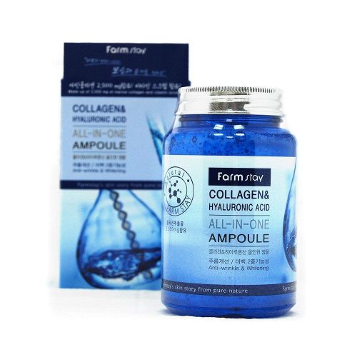 FarmStay COLLAGEN & HYALURONIC ACID ALL-IN-ONE AMPOULE Многофункциональная ампульная сыворотка с гиалуроновой кислотой и коллагеном, 250 мл