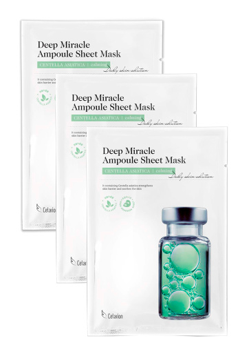 CELARION Deep Miracle Ampoule Sheet Mask-CENTELLA ASIATICA calming Успокаивающая тканевая маска для лица с центеллой азиатской, 3 шт.