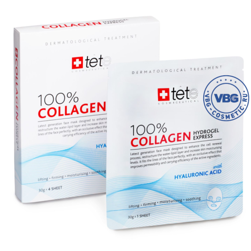 TETe 100% Collagene Hydrogel Mask Гидроколлагеновая маска моментального действия, 4 шт