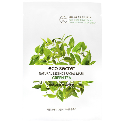 Eco Secret Natural Essence Facial Mask-Green Tea Тканевая маска для лица с Зеленым чаем 20 мл