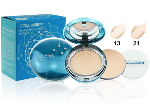 Enough Collagen twoway cake (including Refill) #21  Увлажняющая пудра с коллагеном и запасной блок, оттенок 21, натуральный беж, 13 г фото 2