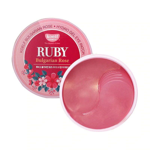 Petitfee Koelf Ruby & Bulgarian Rose Eye Patch Гидрогелевые патчи для глаз с экстрактом болгарской розы и минеральной рубиновой пудрой, 60 шт/30 пар