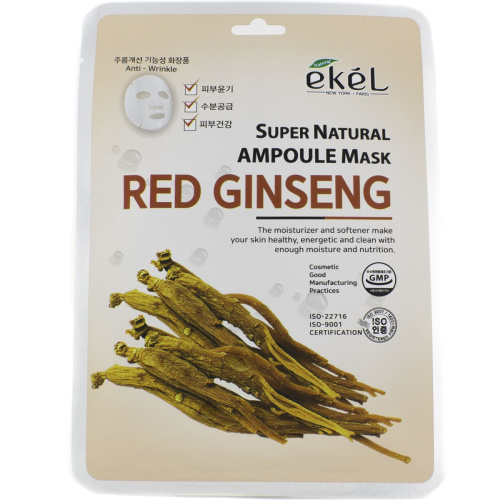 Ekel Super Natural Ampoule Mask Red Ginseng Тканевая маска с экстрактом женьшеня 25 г