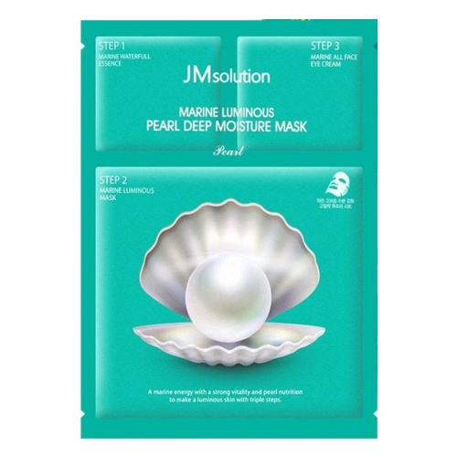 JM Solution Marine Luminous Pearl Deep Moisture Mask Трёхшаговый увлажняющий набор с жемчугом, пенка 1.5 мл, маска 30 мл, крем 1.5 мл, 1 шт.